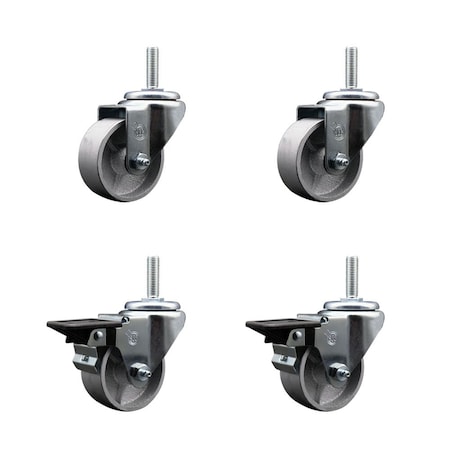 Service Caster 3 Inch Semi Steel Wheel Swivel 58 Inch Threaded Stem Caster Set 2 Brakes SCC SCC-TS20S314-SSS-58212-2-PLB-2